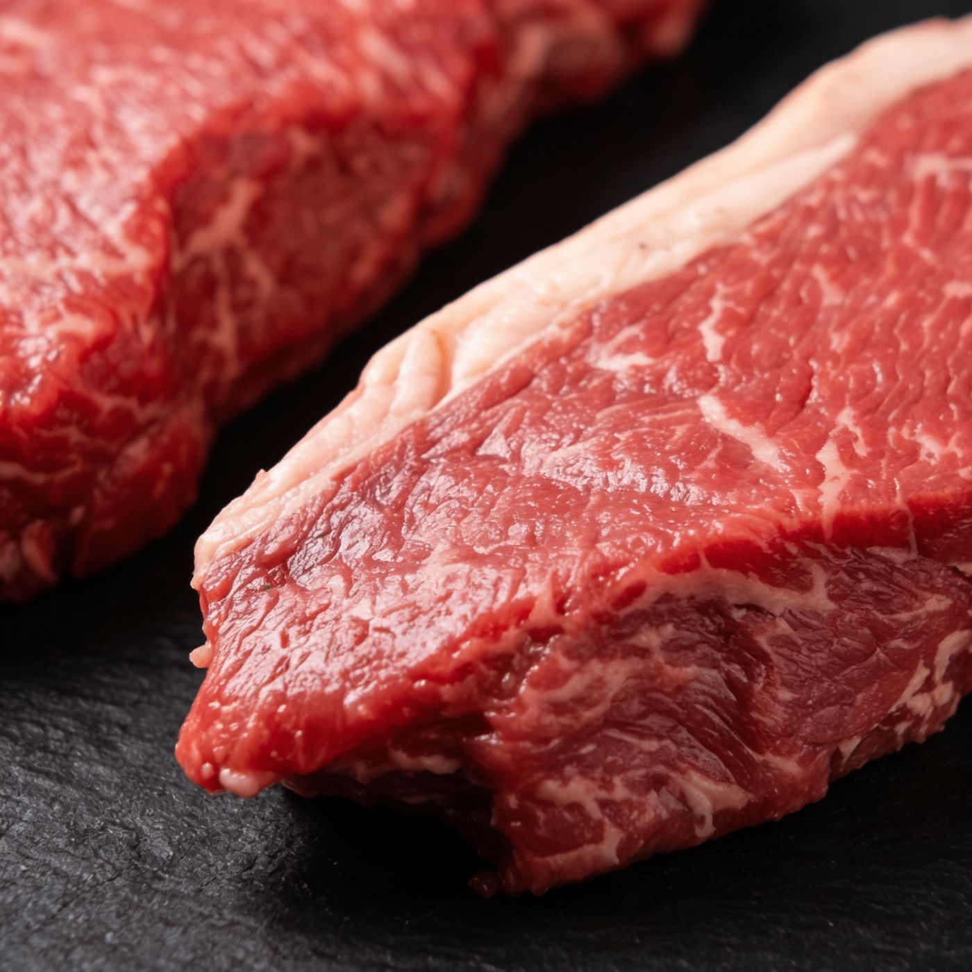 Close-up of halal beef marbling from UK supplier
