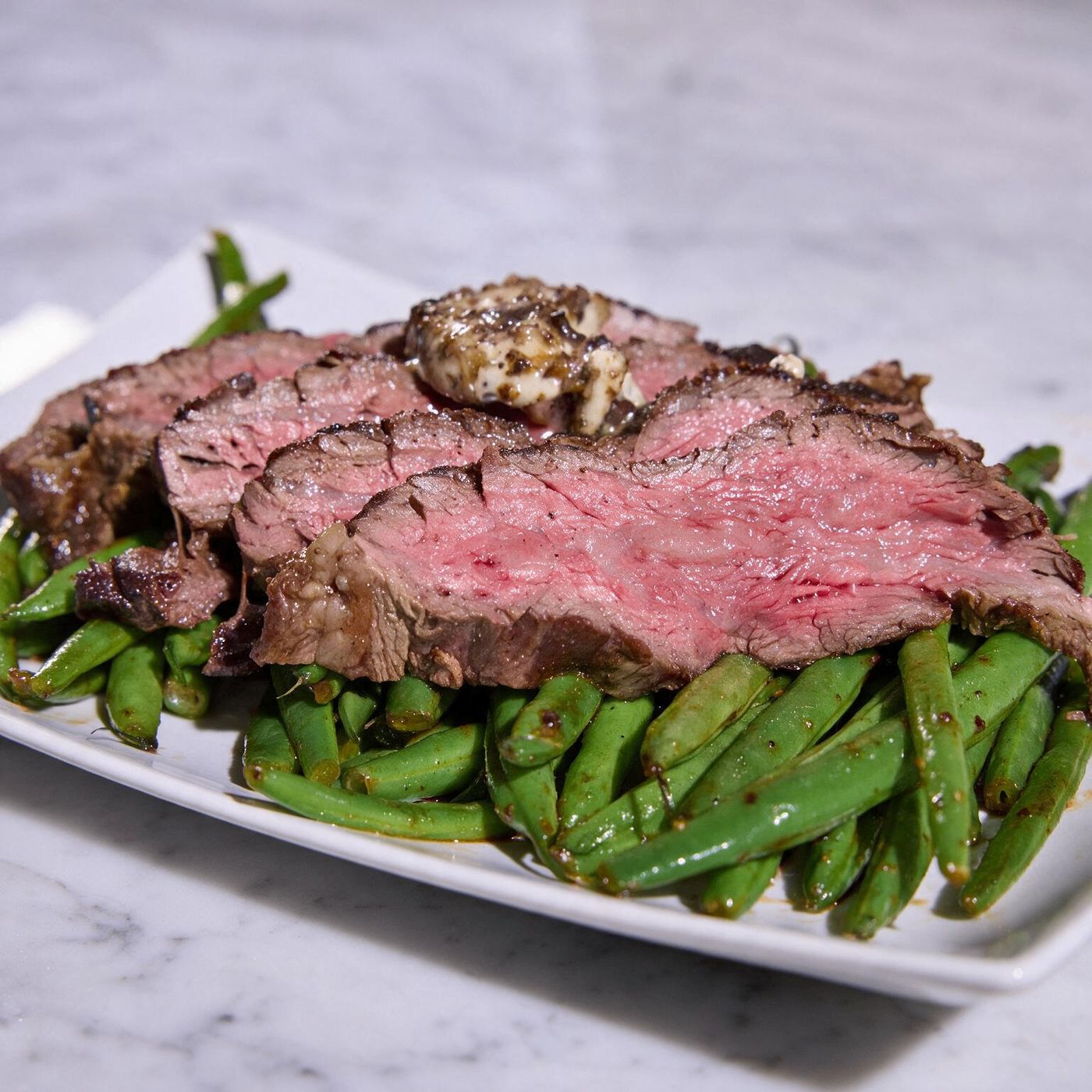 Seared Black Angus fillet mignon steak sliced
