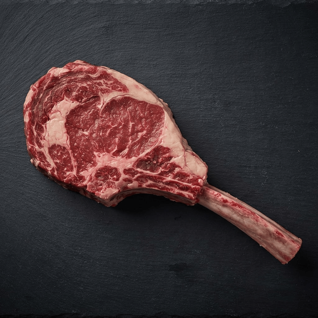 Black Angus Tomahawk halal UK supplier on dark slate