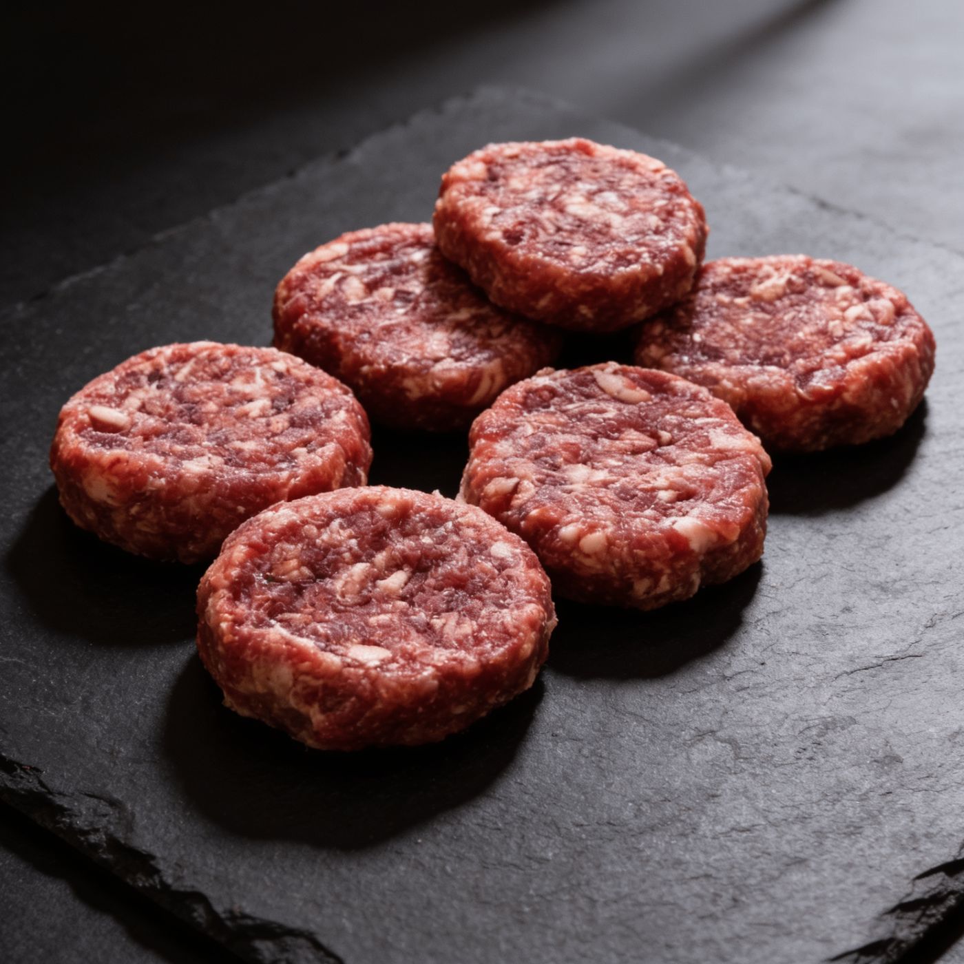 Black Angus burger mix and patties halal UK supplier on dark slate